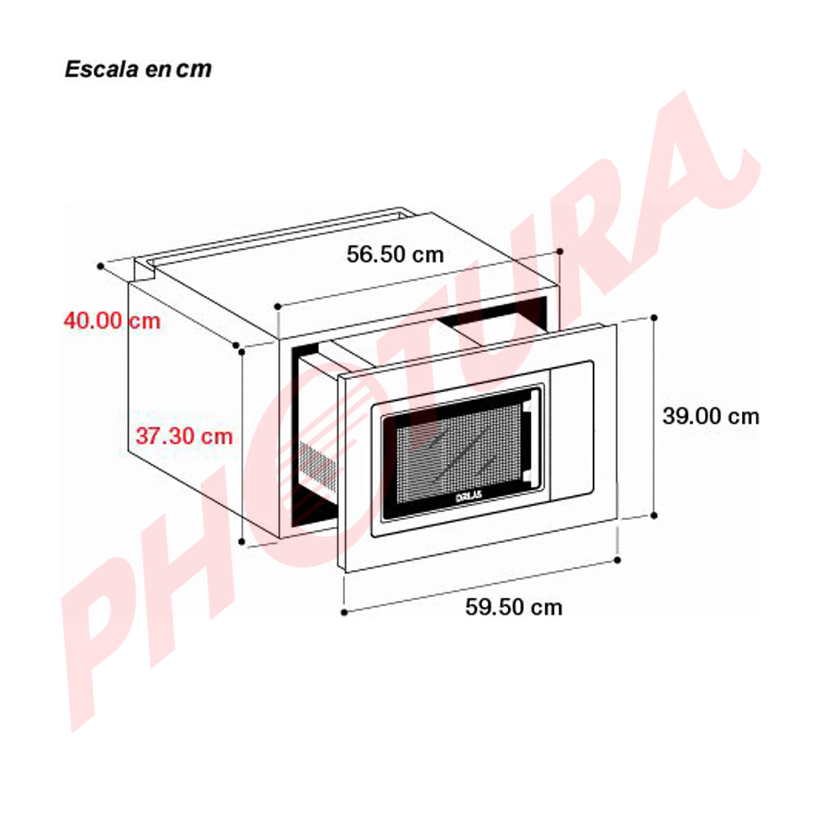 Drija Florencia 25L Black Microondas Empotrable de 900W | 0.9p3 | Cocción Grill | Sistema de Bloqueo Infantil