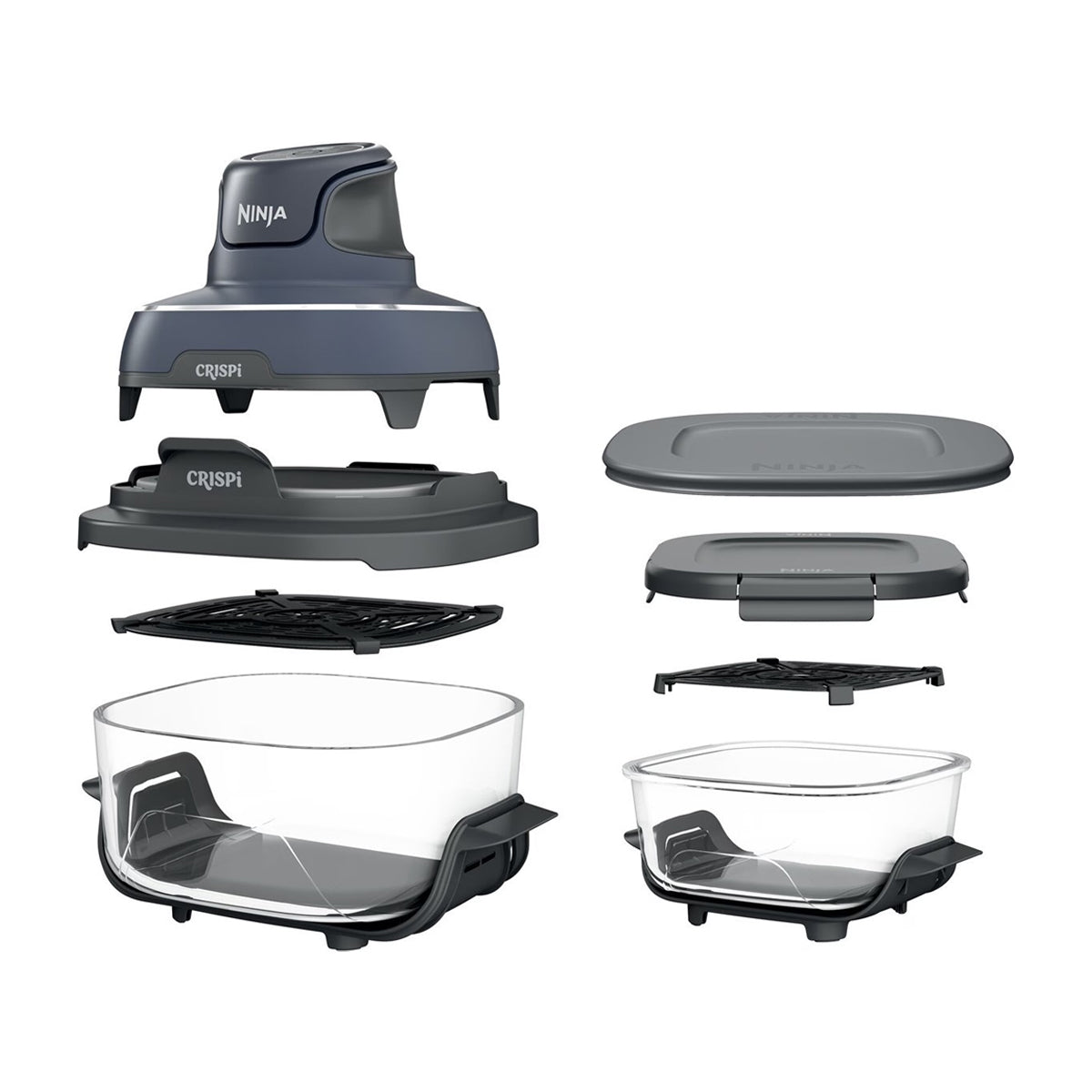 Ninja Crispi Freidora de Aire Portátil De Vidrio 4-en-1 | 4QT | Tecnología PowerPod | Cristalería TempWare | Hornea y Fríe | Azul