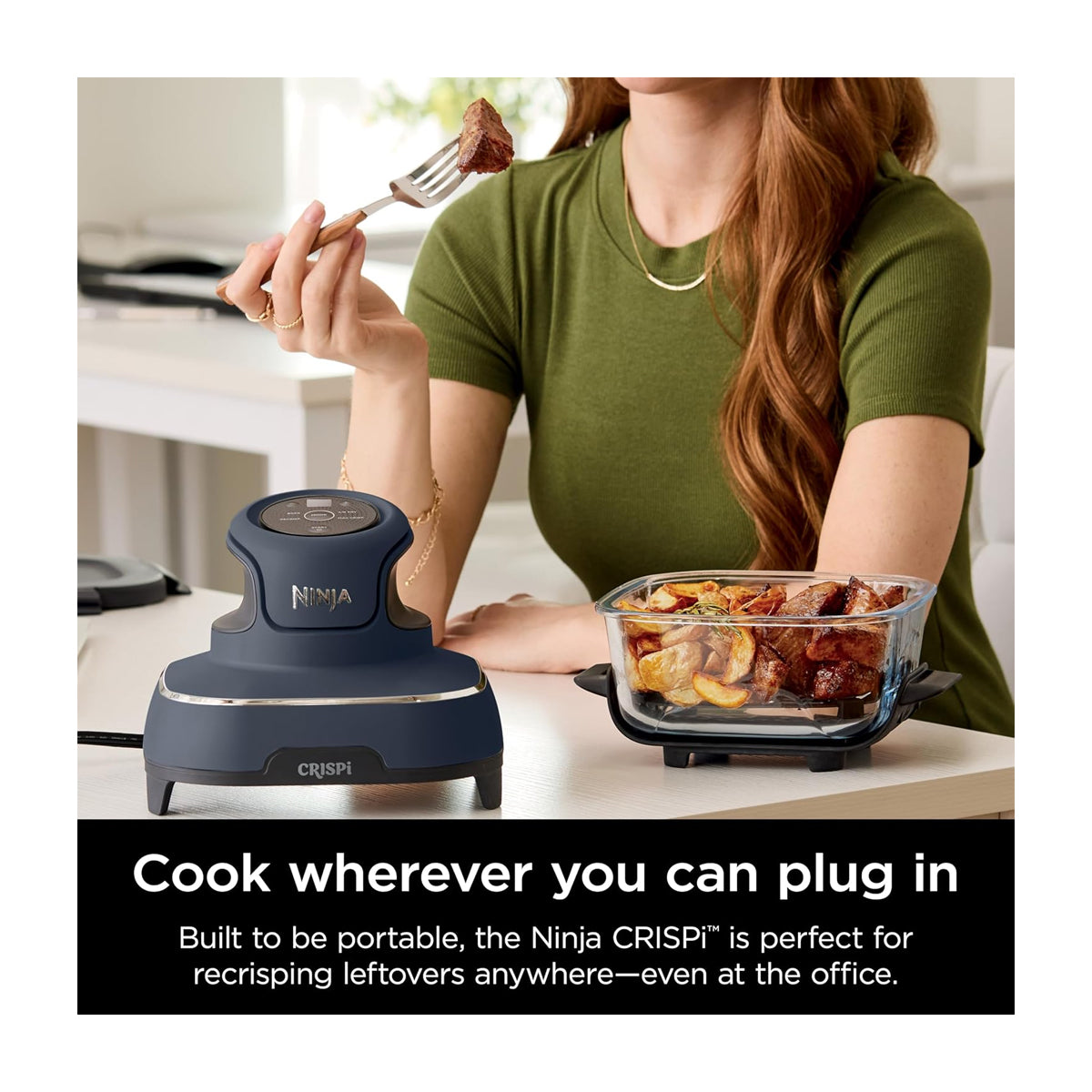 Ninja Crispi Freidora de Aire Portátil De Vidrio 4-en-1 | 4QT | Tecnología PowerPod | Cristalería TempWare | Hornea y Fríe | Azul