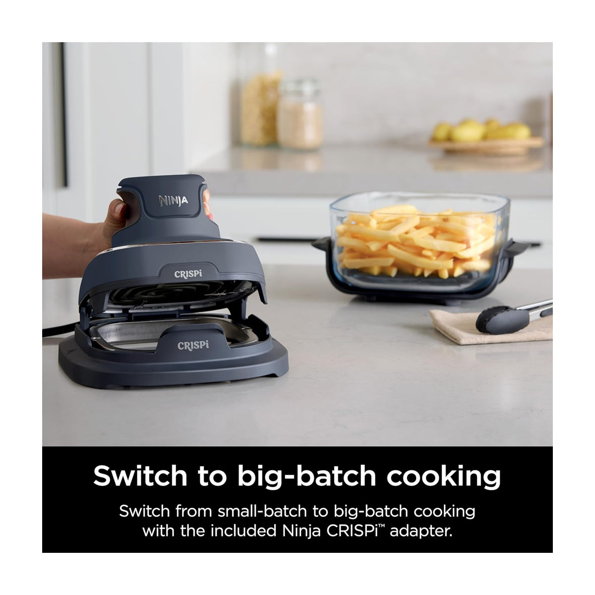 Ninja Crispi Freidora de Aire Portátil De Vidrio 4-en-1 | 4QT | Tecnología PowerPod | Cristalería TempWare | Hornea y Fríe | Azul