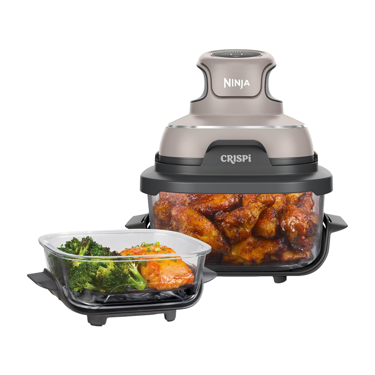 Ninja Crispi Freidora de Aire Portátil De Vidrio 4-en-1 | 4QT | Tecnología PowerPod | Cristalería TempWare | Hornea y Fríe | Stone