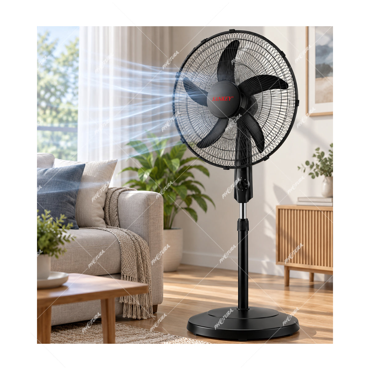 Sankey Abanico de Pedestal de 20" | 3 Velocidades | Temporizador | Negro