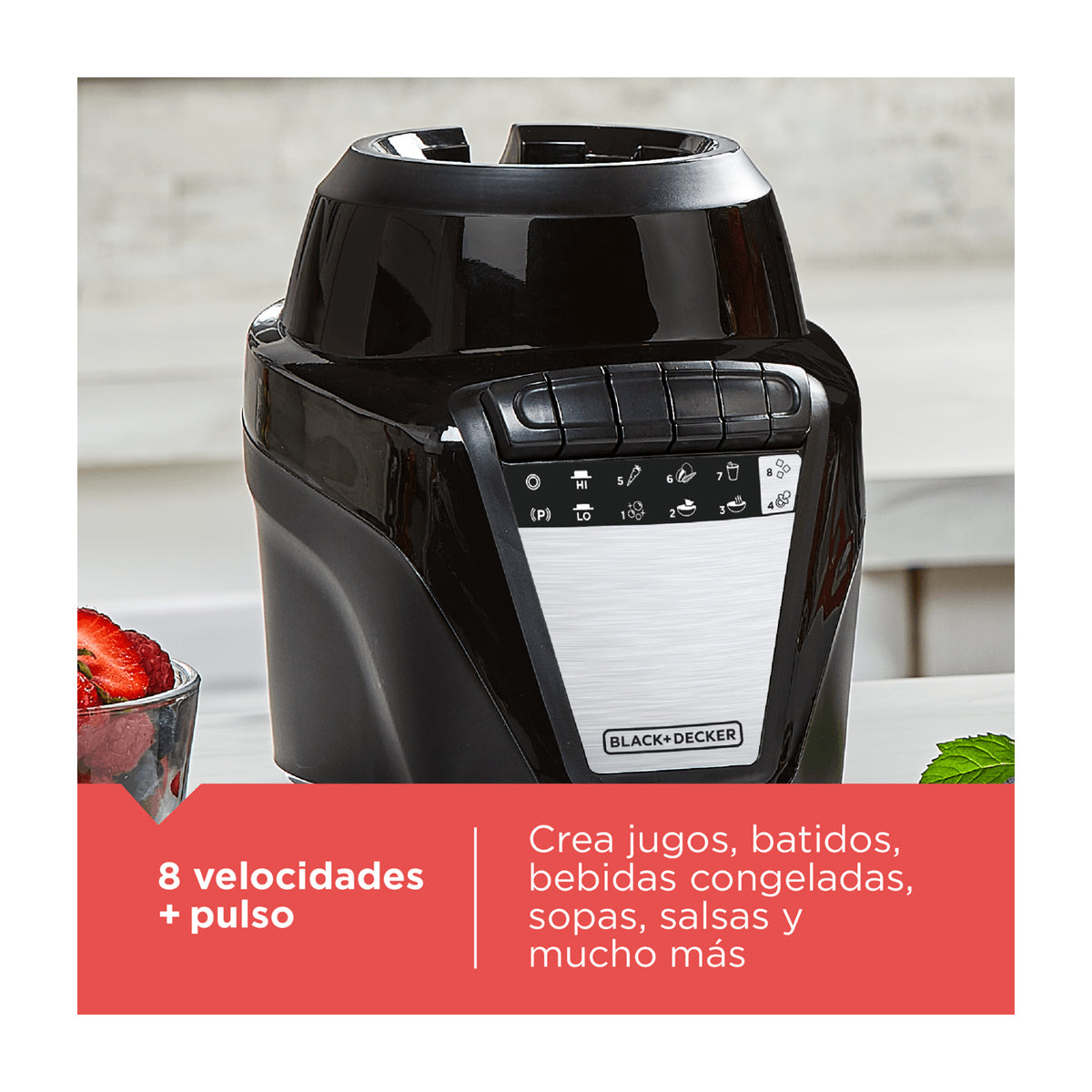 Black & Decker Ice Crush Licuadora de 8 Velocidades | Función de Pulso | Jarra de Vidrio | 1.25L | 700W | Negro