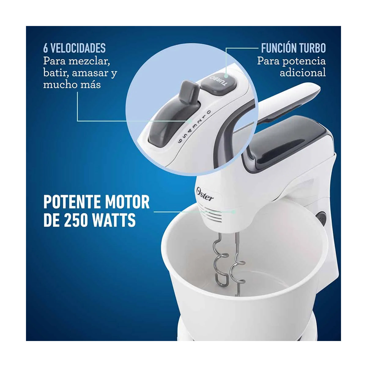 Oster FPSTHS3610 Batidora de Pedestal / Mano de 6 Velocidades | 3.7L | 250W | Blanco