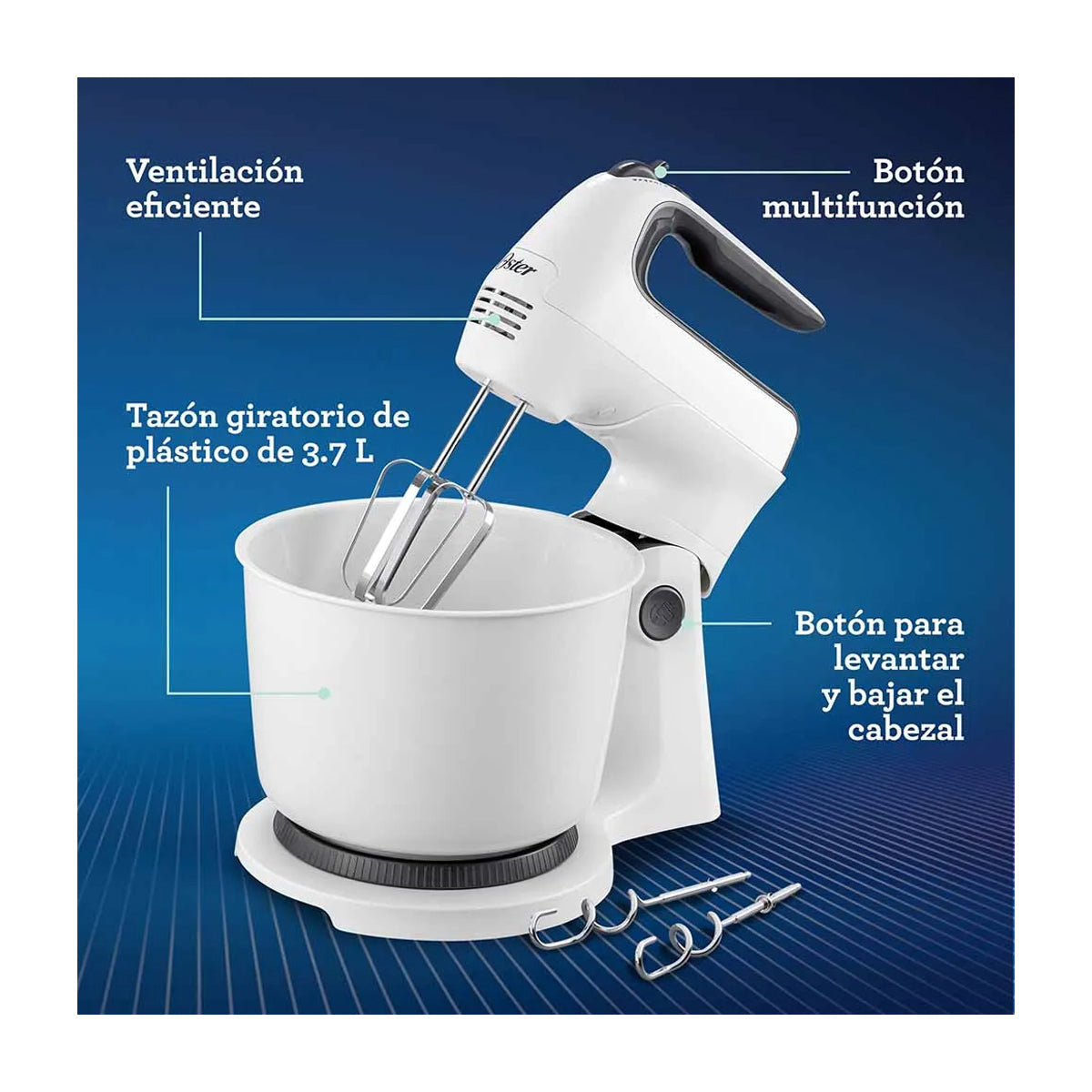 Oster FPSTHS3610 Batidora de Pedestal / Mano de 6 Velocidades | 3.7L | 250W | Blanco