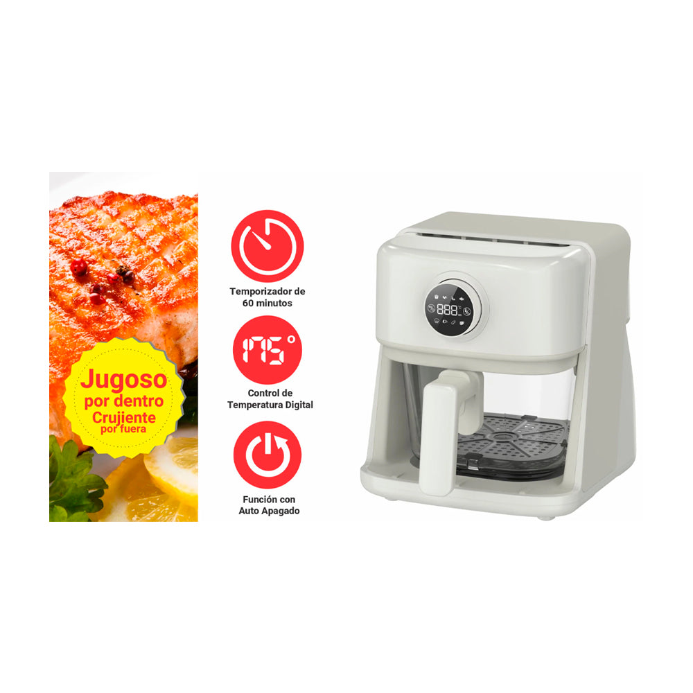 Sankey Freidora de Aire Digital | 3L | Visión de Cocción | Temporizador | Control de Temperatura | Beige