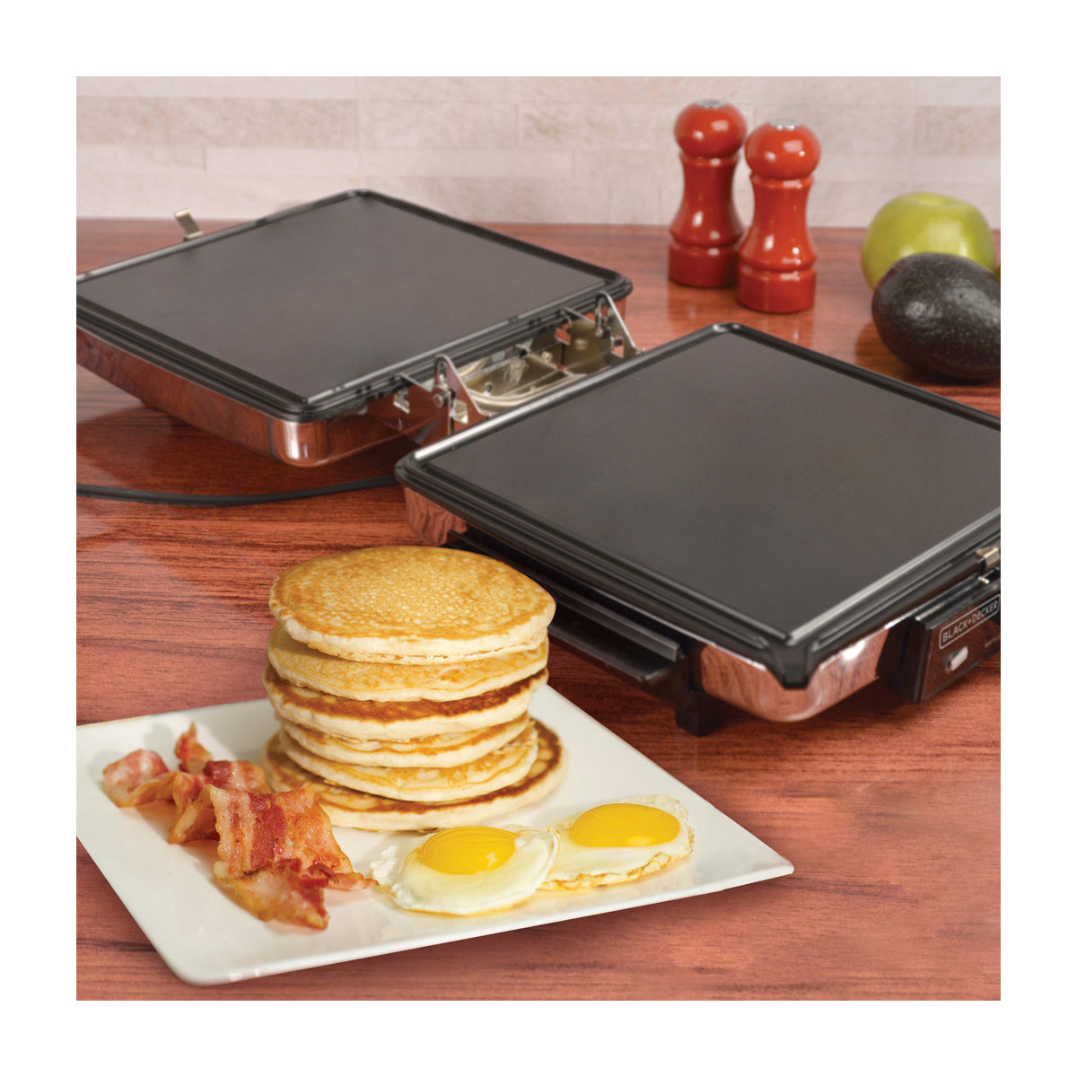 Black & Decker Plancha Sandwichera 3 en 1 | Placas Reversibles | Antiadherentes | Plateado Negro