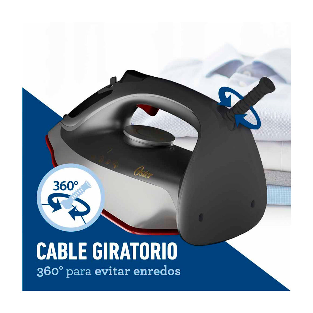 Oster GCSTAC6953 Plancha de Ropa a Vapor | 45% Mas Cobertura | Punta de Precision | Auto Limpieza / Apagado | Aero Ceramic | Sistema Anti-Calcificación | Negro Gris