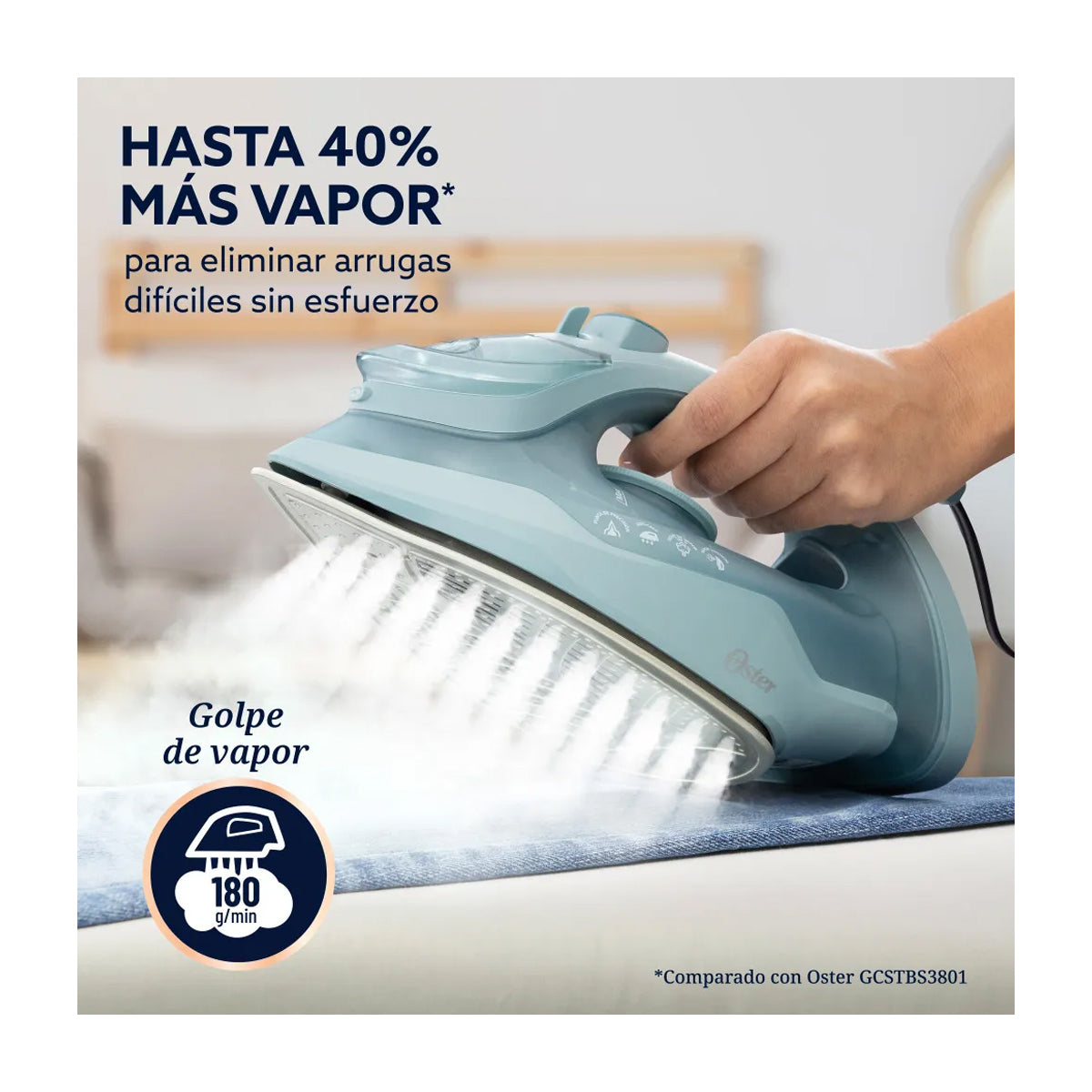 Oster GCSTAC7001 Plancha de Ropa a Vapor | 25% Mas Cobertura | Punta de Precision | Aero Ceramic | Sistema Anti-Calcificación | Verde