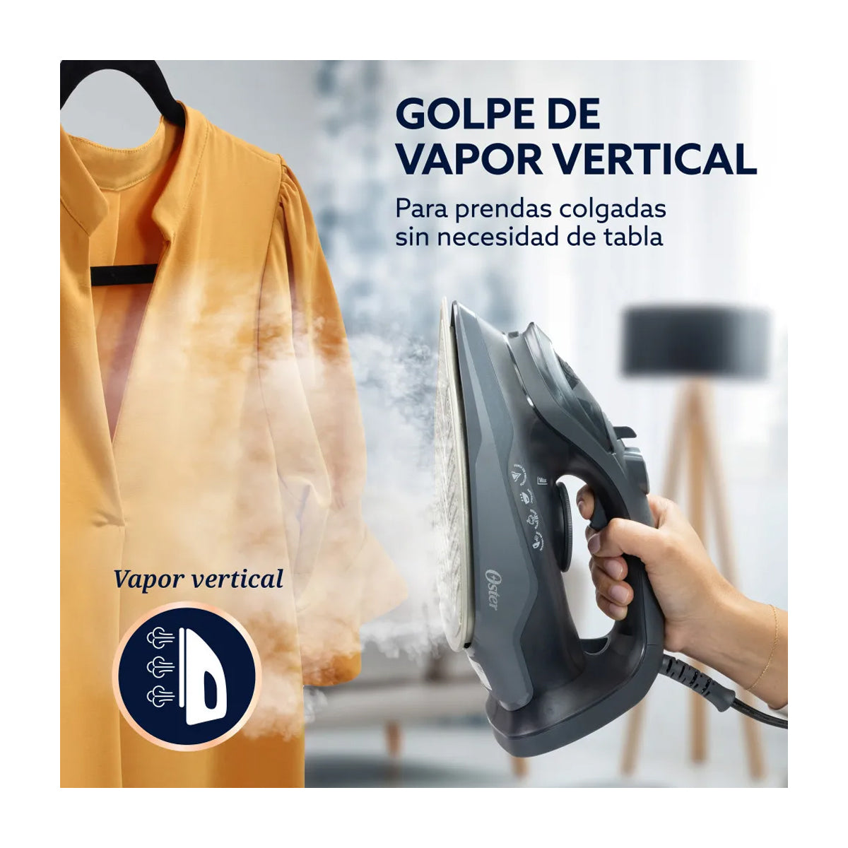 Oster GCSTAC7002 Plancha de Ropa a Vapor | 25% Mas Cobertura | Punta de Precision | Aero Ceramic | Sistema Anti-Calcificación | Negro