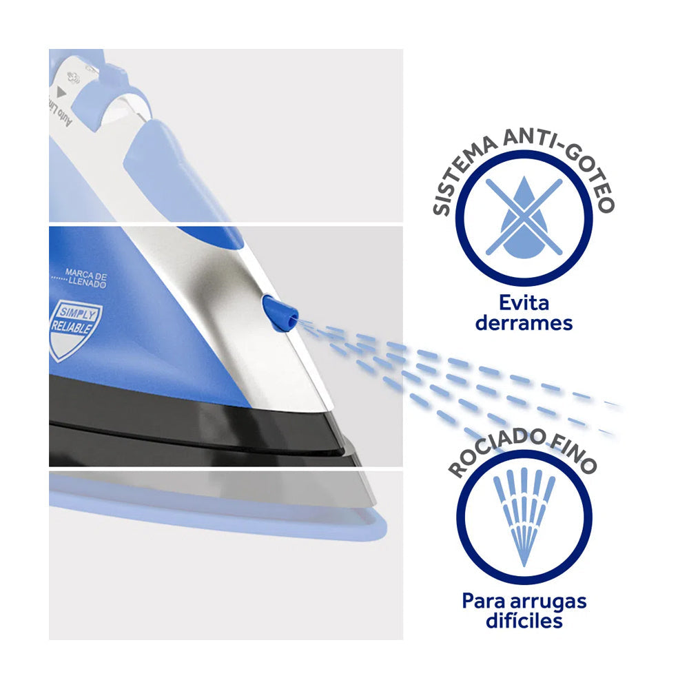 Oster Plancha de Ropa a Vapor | Cerámica | Cable Retráctil | Cable XL | Sistema Anti-Calcáreo | Azul/Negro