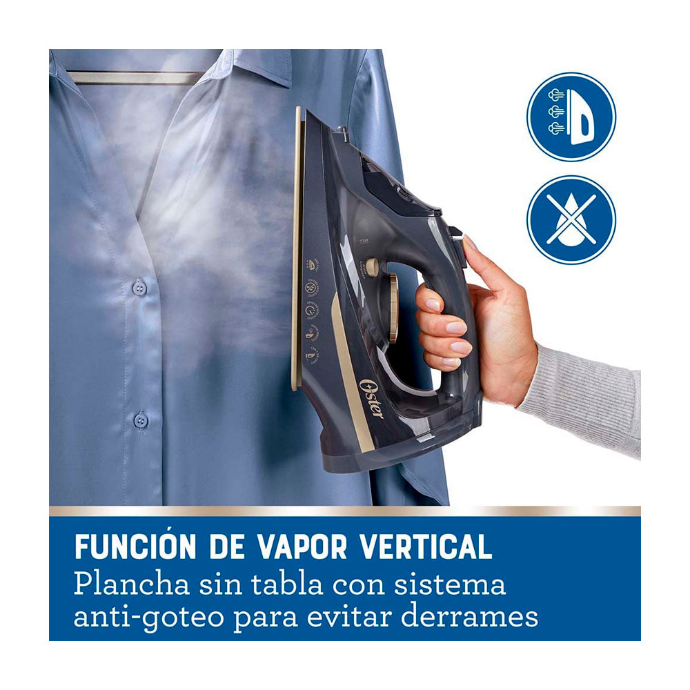 Oster GCSTCC5000 Plancha de Ropa a Vapor | Inalámbrica | 2-en-1 | Auto Limpieza / Apagado | Cerámica | Sistema Anti-Calcificación | Azul Dorado
