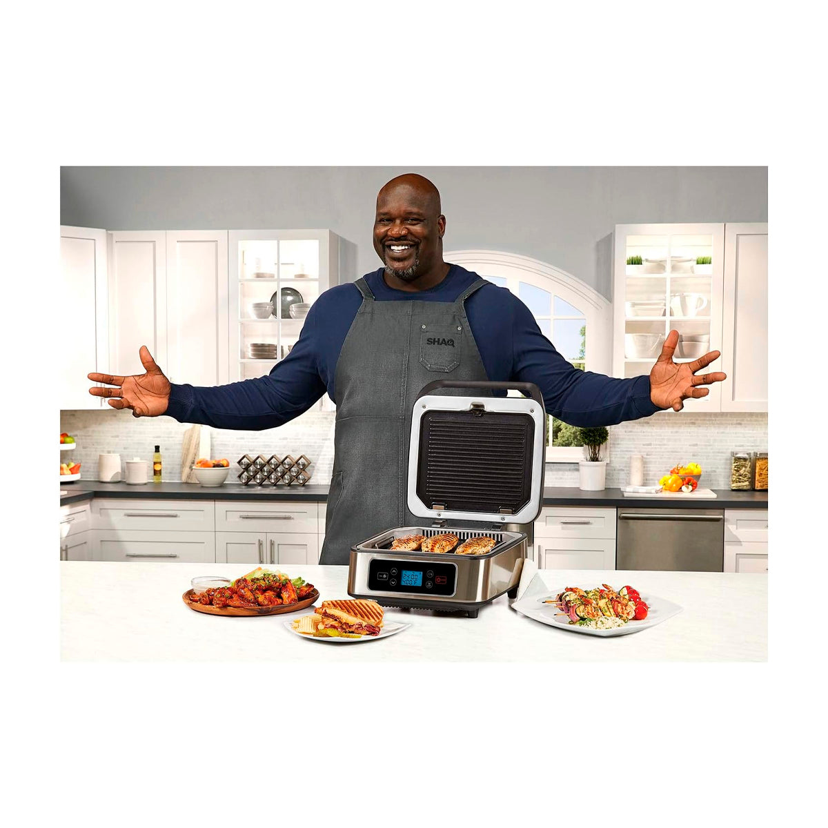 SHAQ Parrilla Eléctrica 3 en 1 | Placas Antiadherentes | Acero inoxidable | Bandeja de Goteo | 1300W