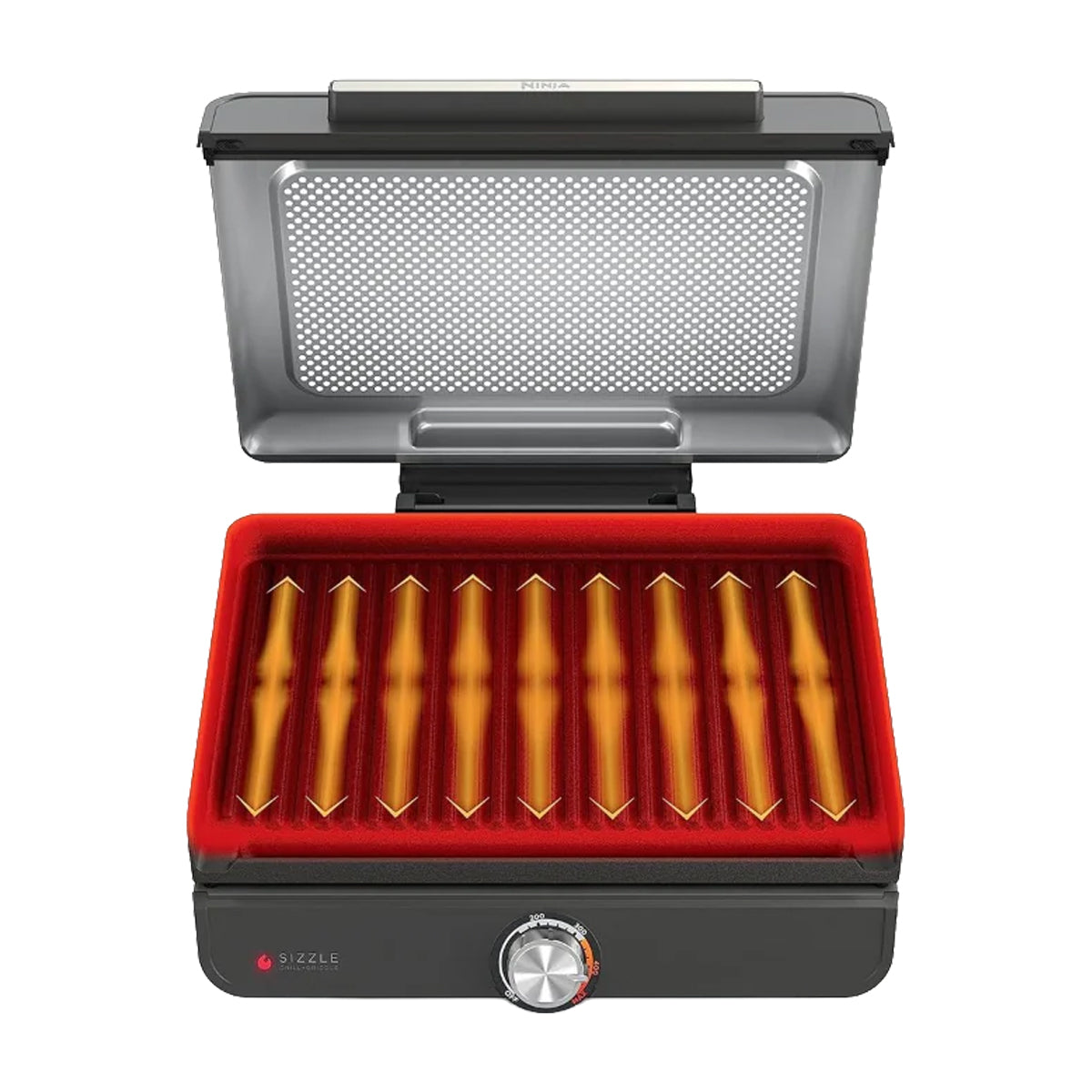 Ninja Sizzle Parrilla Eléctrica 2-en-1 para Interiores | Low Smoke Grill | Antiadherente | Placas Intercambiables | 1450W | Gris