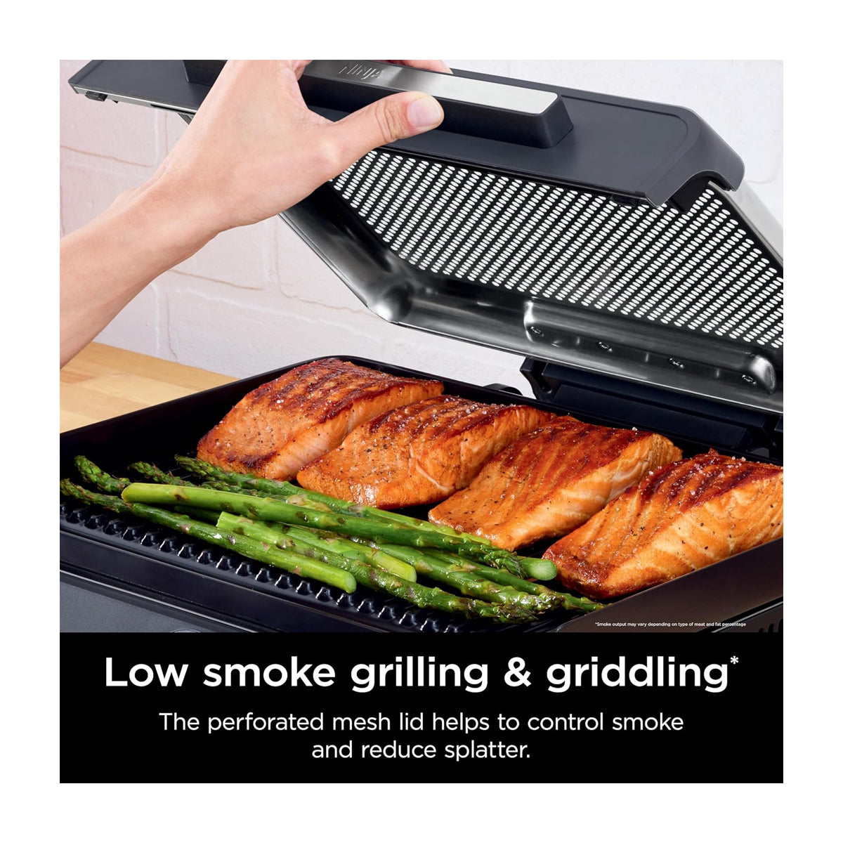 Ninja Sizzle Parrilla Eléctrica 2-en-1 para Interiores | Low Smoke Grill | Antiadherente | Placas Intercambiables | 1450W | Gris