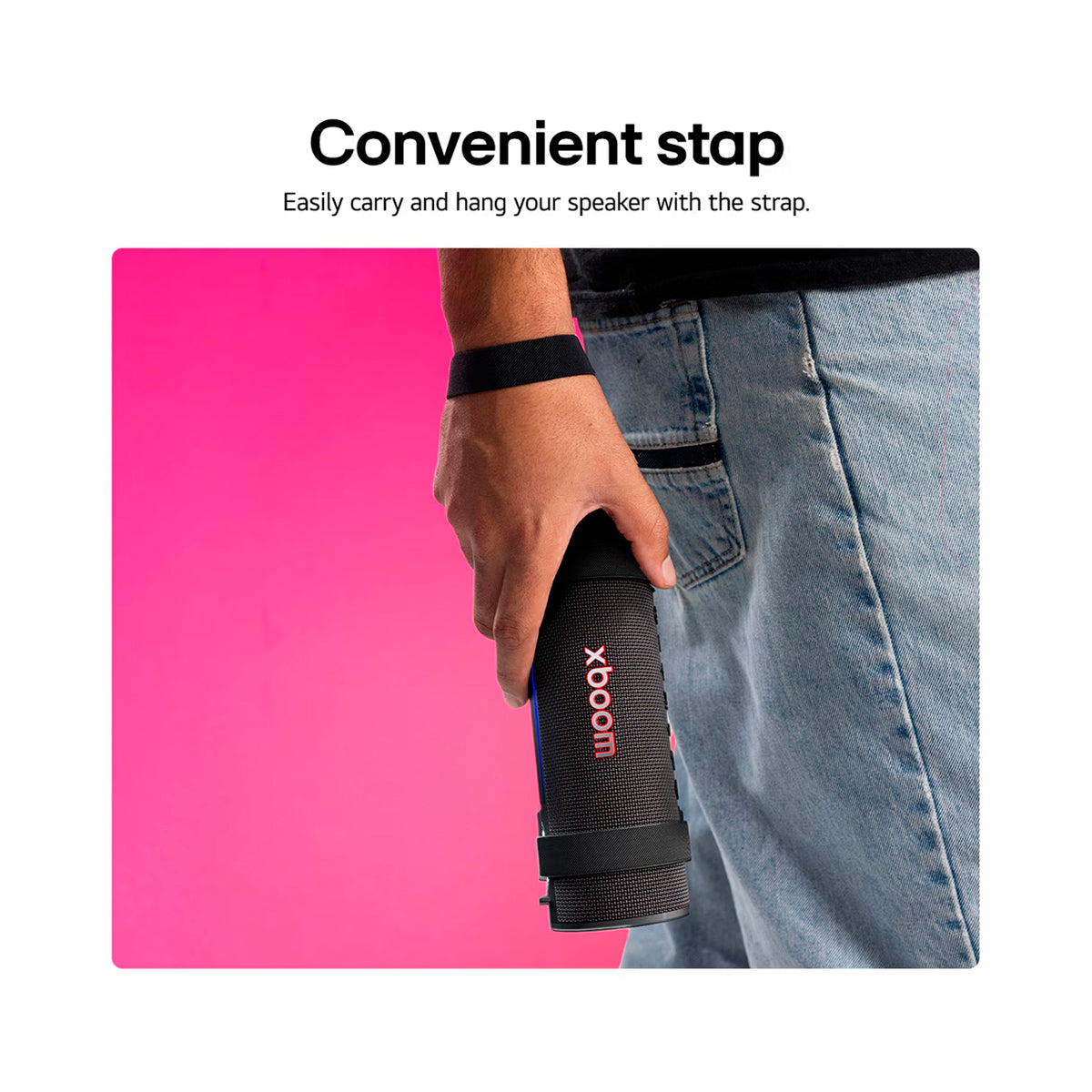 LG XBOOM Grab Bocina Portátil Bluetooth | Auracast | Iluminación | 20H | IP67 | Negro