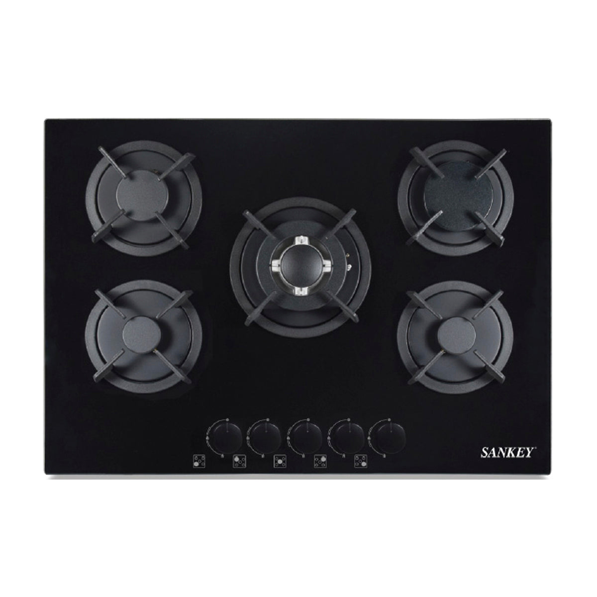 Sankey Estufa Empotrable a Gas de Vidrio Templado | 75cm | 5 Quemadores | Encendido por Pulso