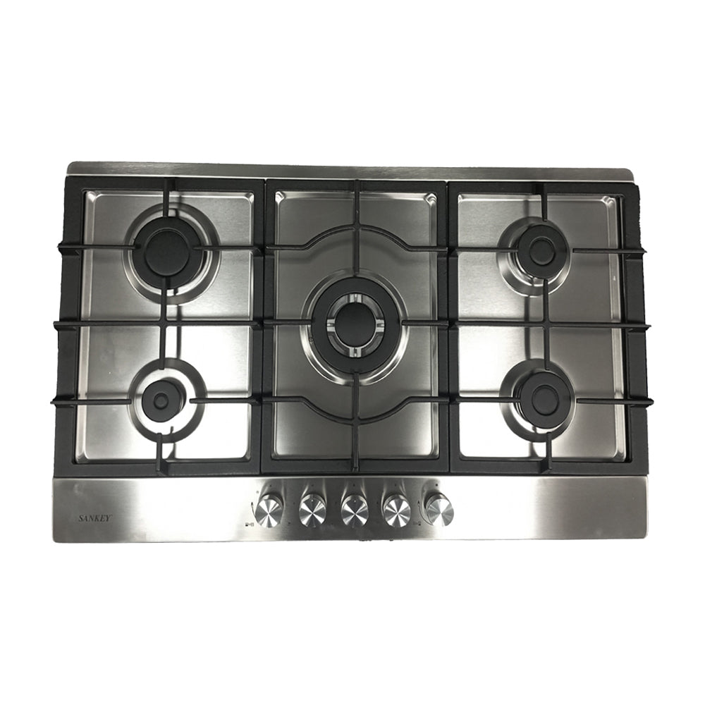 Sankey Estufa Empotrable a Gas de Acero Inoxidable | 75cm | 5 Quemadores | Encendido por Pulso
