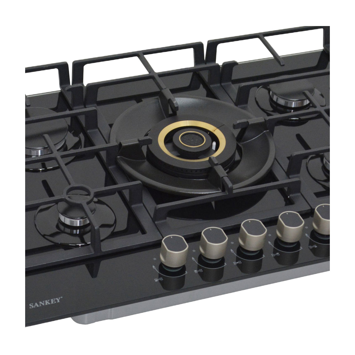 Sankey Estufa Empotrable a Gas de Vidrio Templado | 75cm | 5 Quemadores | Encendido por Pulso