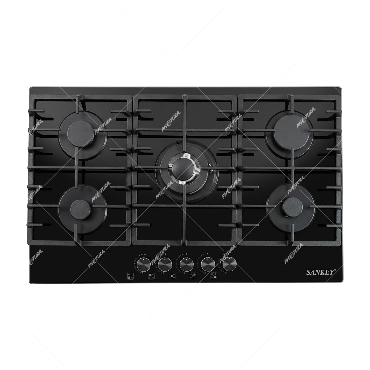 Sankey Estufa Empotrable a Gas de Vidrio Templado | 87cm | 5 Quemadores | Encendido por Pulso