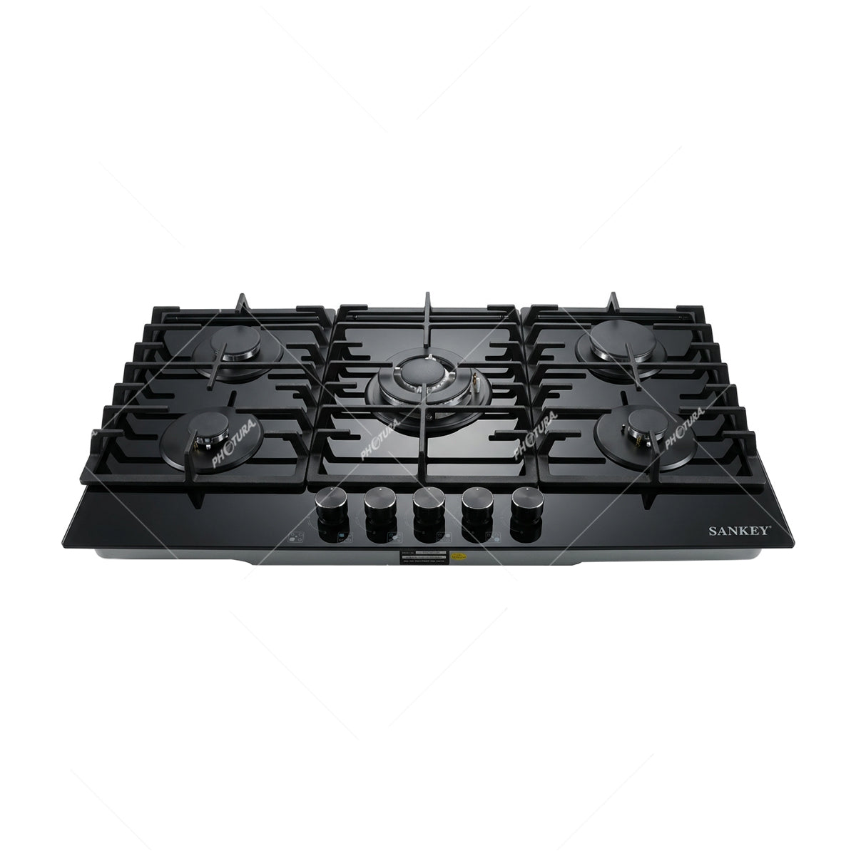 Sankey Estufa Empotrable a Gas de Vidrio Templado | 87cm | 5 Quemadores | Encendido por Pulso