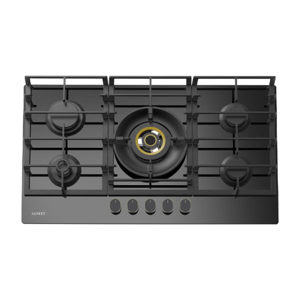 Sankey Estufa Empotrable a Gas de Vidrio Templado | 90cm | 5 Quemadores | Encendido por Pulso