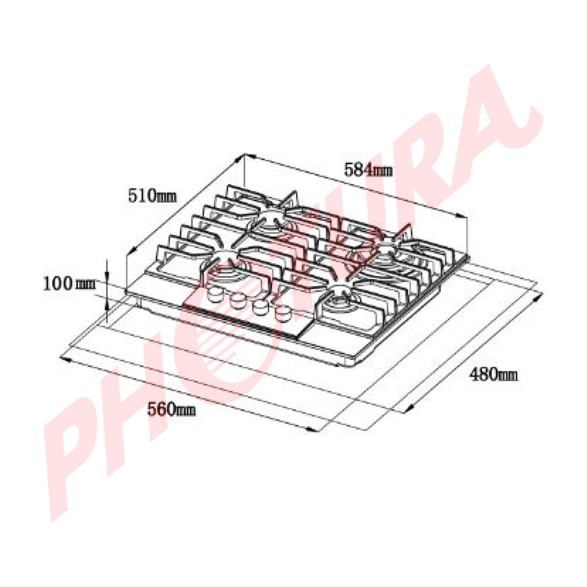 Drija Italia 60 Estufa Empotrable a Gas de Vidrio Templado | 4 Quemadores | 4 Válvulas de Seguridad