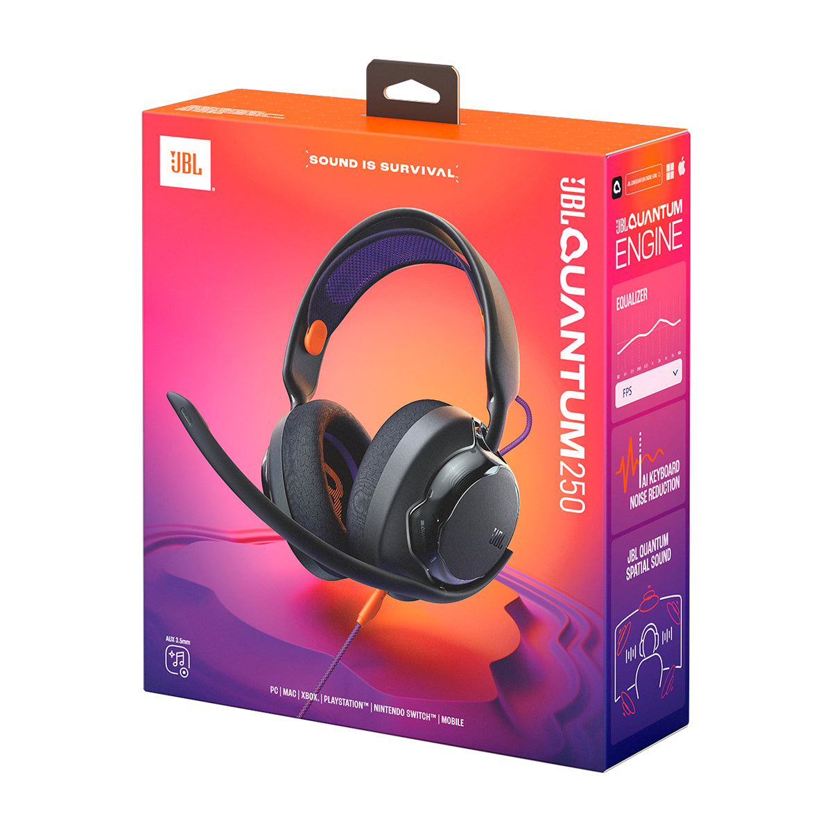 JBL Quantum 250 Headset Gaming Audífonos Over-Ear de Cable para Smartphones / MAC / PC / Consolas