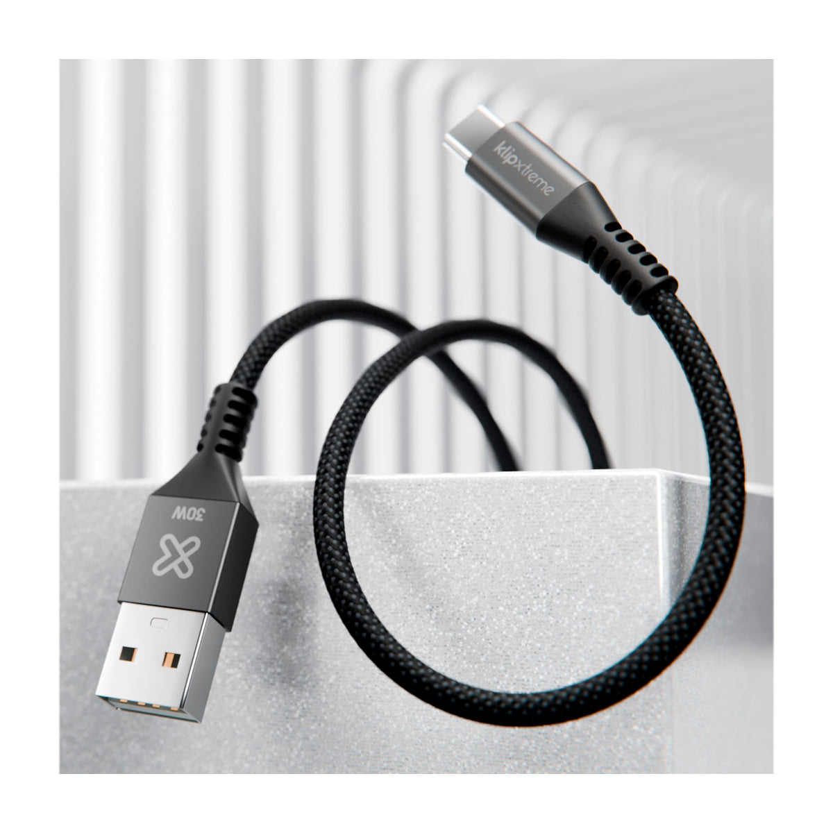 Klip Xtreme PowerGo 050 Cable USB A a USB C | 1 Metros | Negro Plateado
