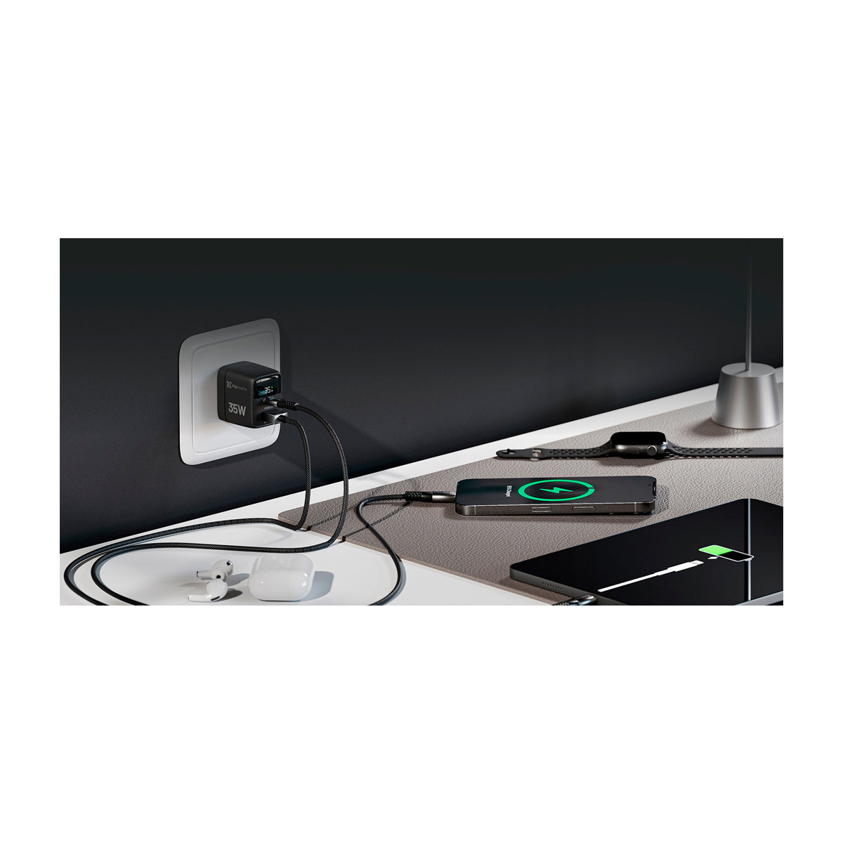 Klip Xtreme Adaptador de Corriente de Pared | 2 puertos | Tecnología GaN | Pantalla LCD | Negro