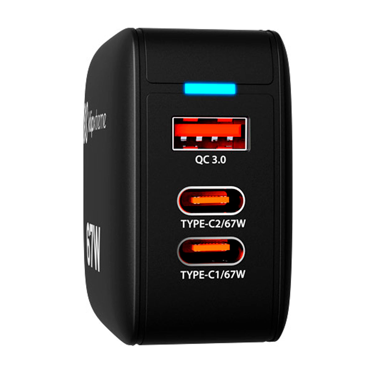 Klip Xtreme Adaptador de Corriente de Pared | 3 puertos | Tecnología GaN | Indicador LED | Negro