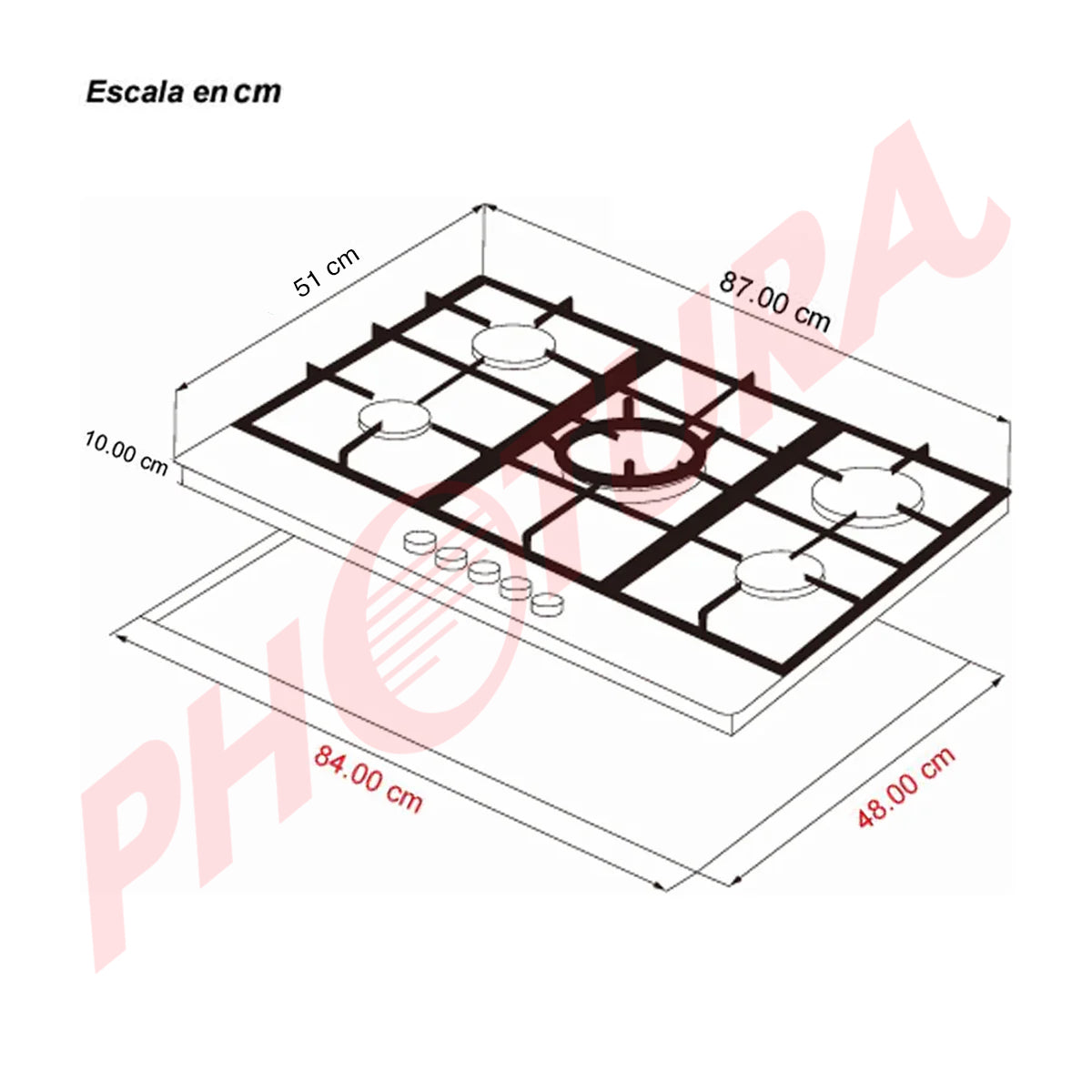 Drija Livorno 90 Professionale Estufa Empotrable a Gas de Acero Inoxidable | 5 Quemadores | 5 Válvulas de Seguridad
