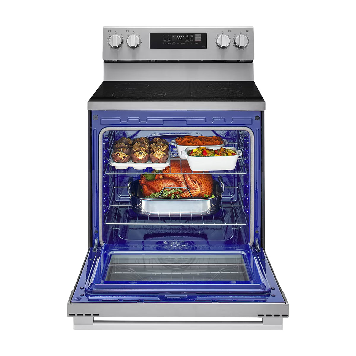 LG Estufa Eléctrica de Acero Inoxidable | 2-en-1 | Smart WiFi ThinQ | 6.3p3 | Air Fryer | Convección | Panel Digital | 30" | 4 Quemadores | Plateado