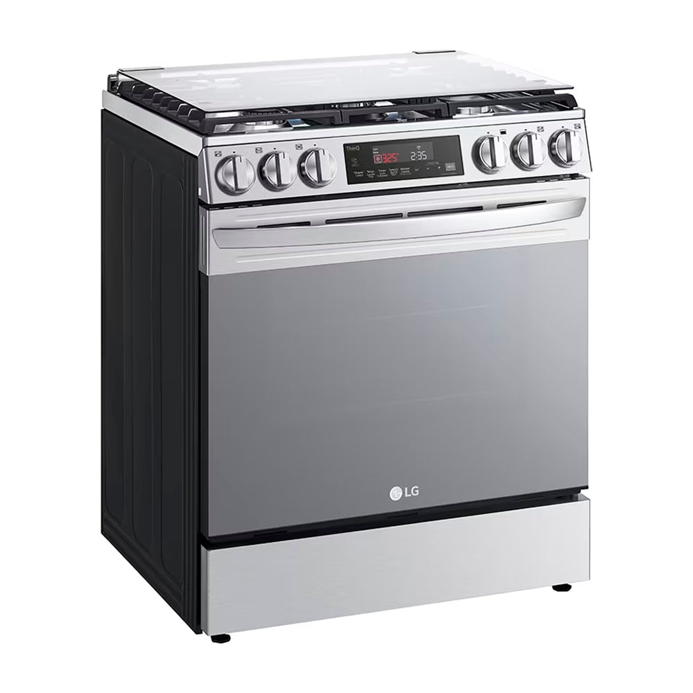 LG Estufa a Gas de Acero Inoxidable | Smart WiFi ThinQ | 5.8p3 | Ultra Heat | Air Fryer | Convección | Panel Digital | Tapa | Plancha | 30" | 5 Quemadores