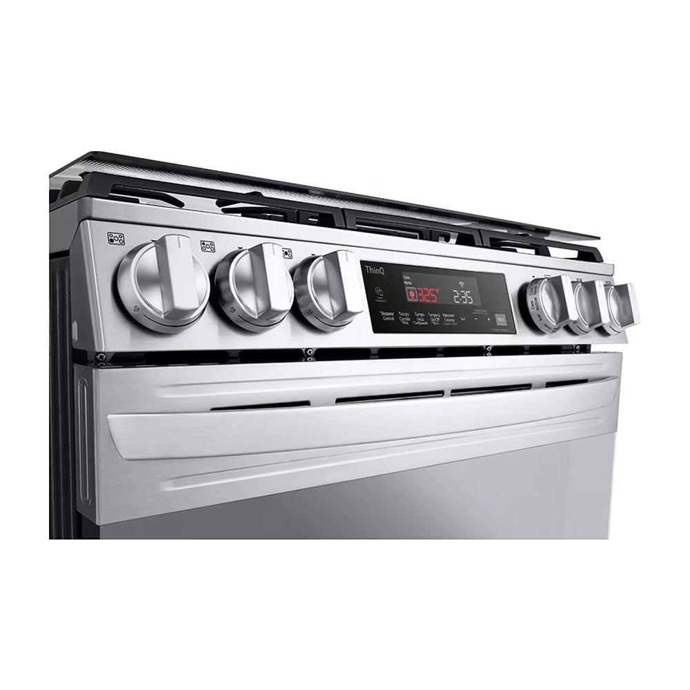LG Estufa a Gas de Acero Inoxidable | Smart WiFi ThinQ | 5.8p3 | Ultra Heat | Air Fryer | Convección | Panel Digital | Tapa | Plancha | 30" | 5 Quemadores