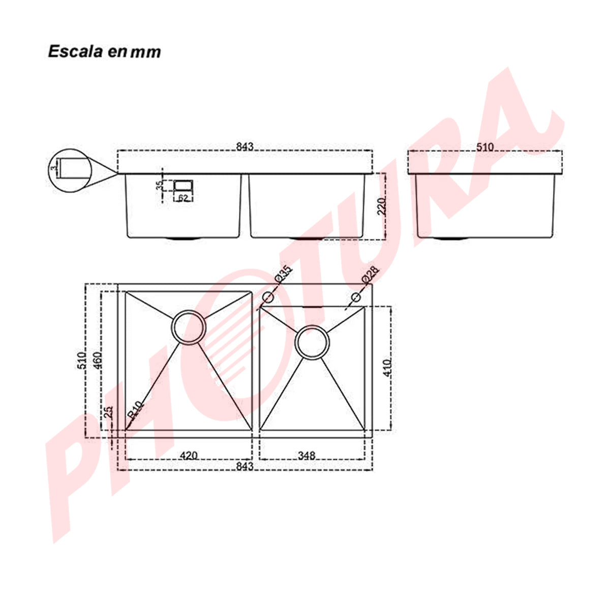 Drija Lucca 84 Fregador Moderno de Acero Inoxidable | Sistema Anti Reboso | Enjuagador de Vasos