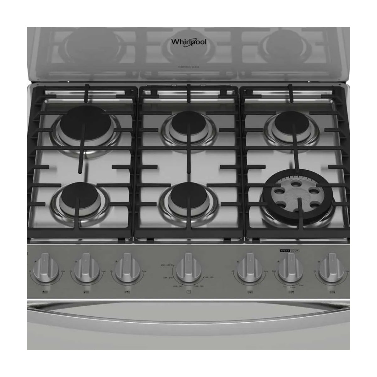 Whirlpool Estufa a Gas de Acero Inoxidable | Convección | Xpert Flamma | Xpert Air Fry | Xpert Air Bake | Tipo Espejo | 30" | 6 Quemadores