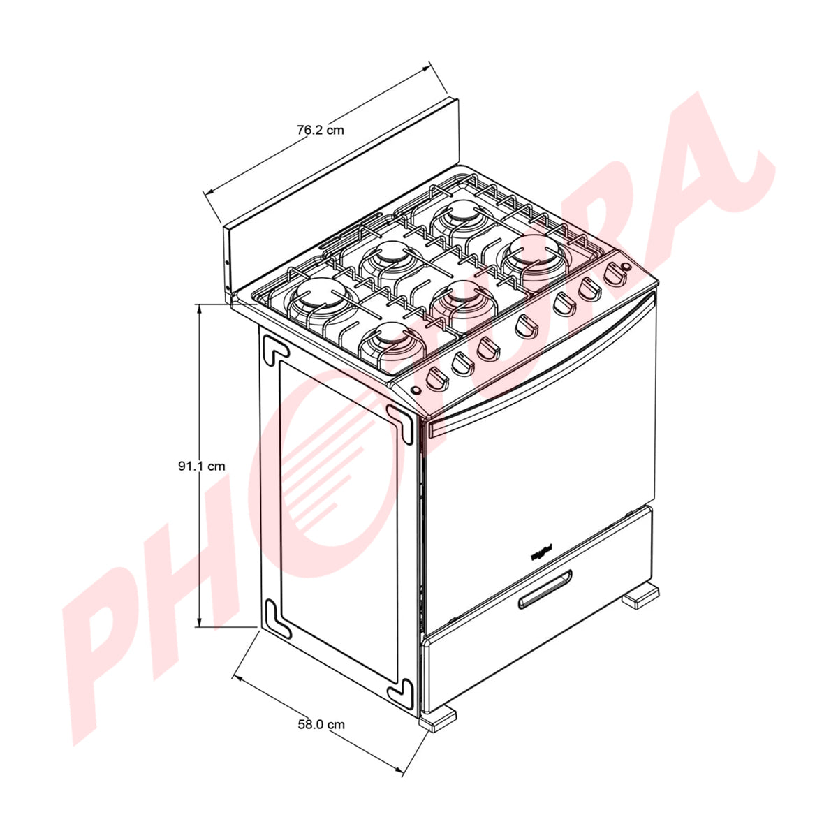 Whirlpool Estufa a Gas de Acero Inoxidable | Convección | Xpert Flamma | Xpert Air Fry | Xpert Air Bake | Tipo Espejo | 30" | 6 Quemadores