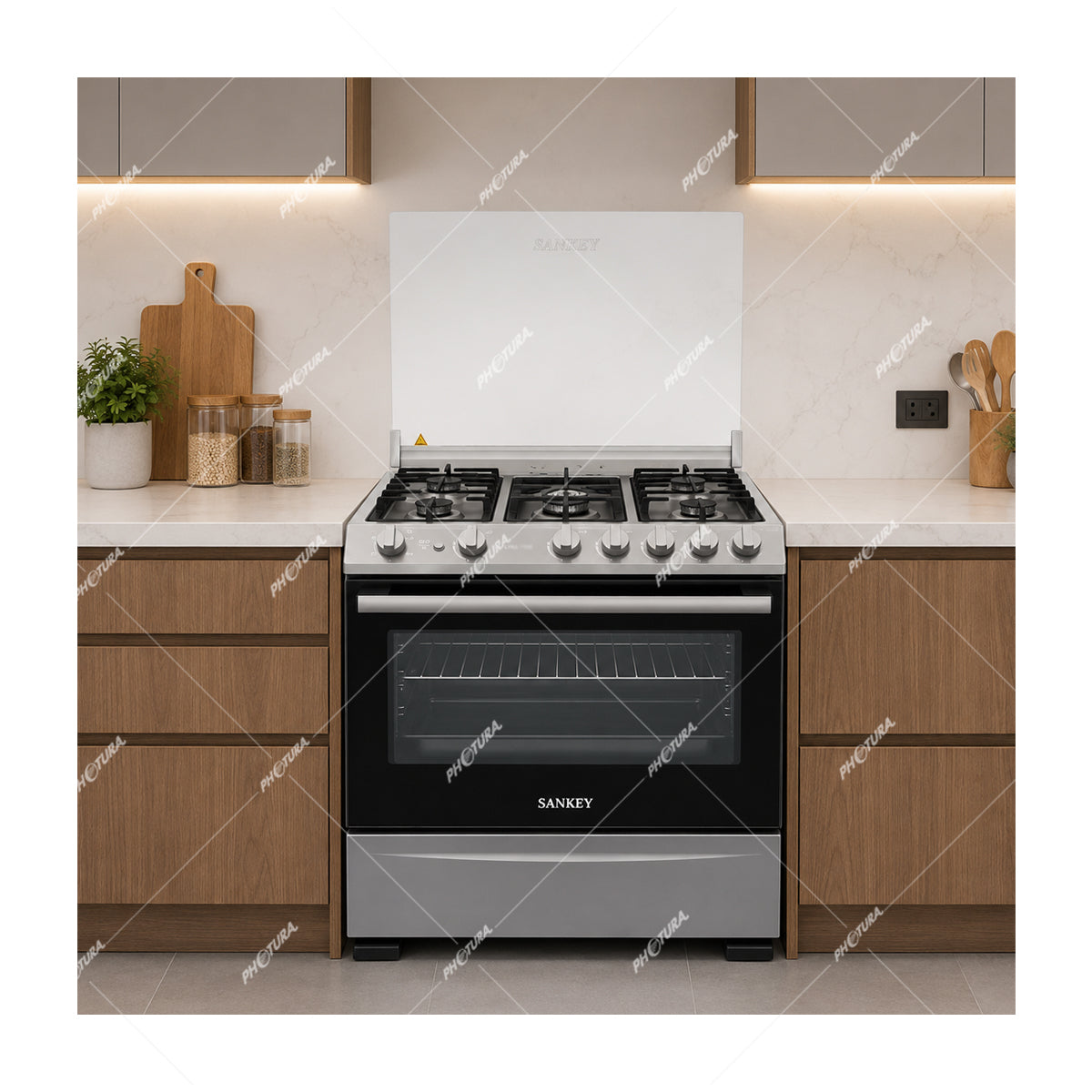 Sankey Estufa a Gas de Acero Inoxidable | Rostizador | Temporizador | Tapa | 30" | 5 Quemadores