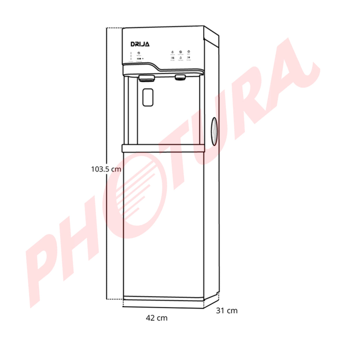DRIJA Dispensador de Agua Fría/Caliente/Ambiente | Fabricador de hielo | Panel Táctil | Carga Inferior | Capacidad de 20L | Negro