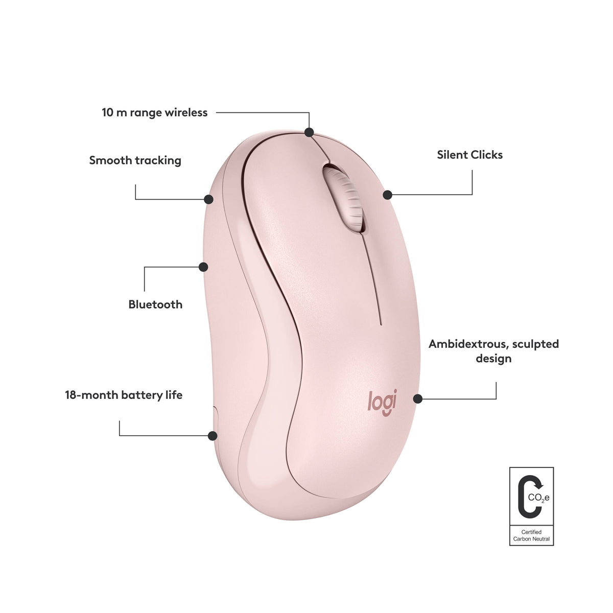 Logitech M240 Mouse Inalámbrico Silencioso | Bluetooth | Rosa