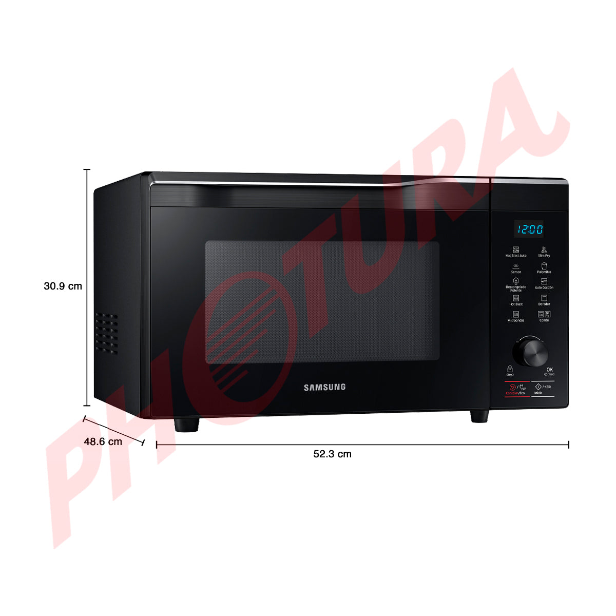 Samsung Microondas de 1000W | Convección | Grill | Sistema de Cocción con Sensor | Interior de Cerámica | SlimFry | 1.1p3 | Negro