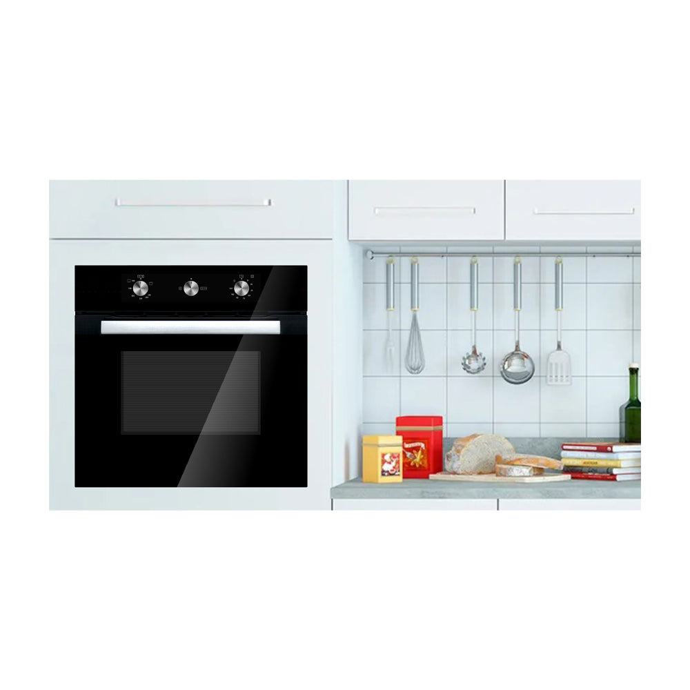 Sankey Horno Multifuncional Empotrable a Gas de 60cm | Puerta de Triple Vidrio | Rostizador | 65L | Negro
