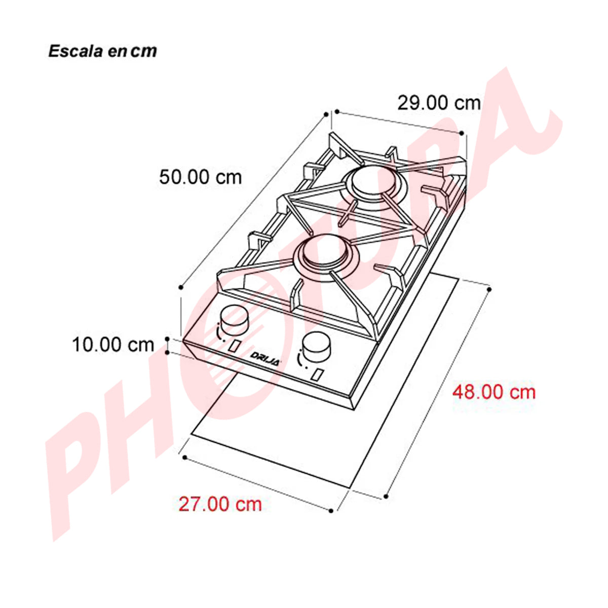 Drija Milan 30 Estufa Empotrable a Gas de Acero Inoxidable | 2 Quemadores | 2 Válvulas de Seguridad