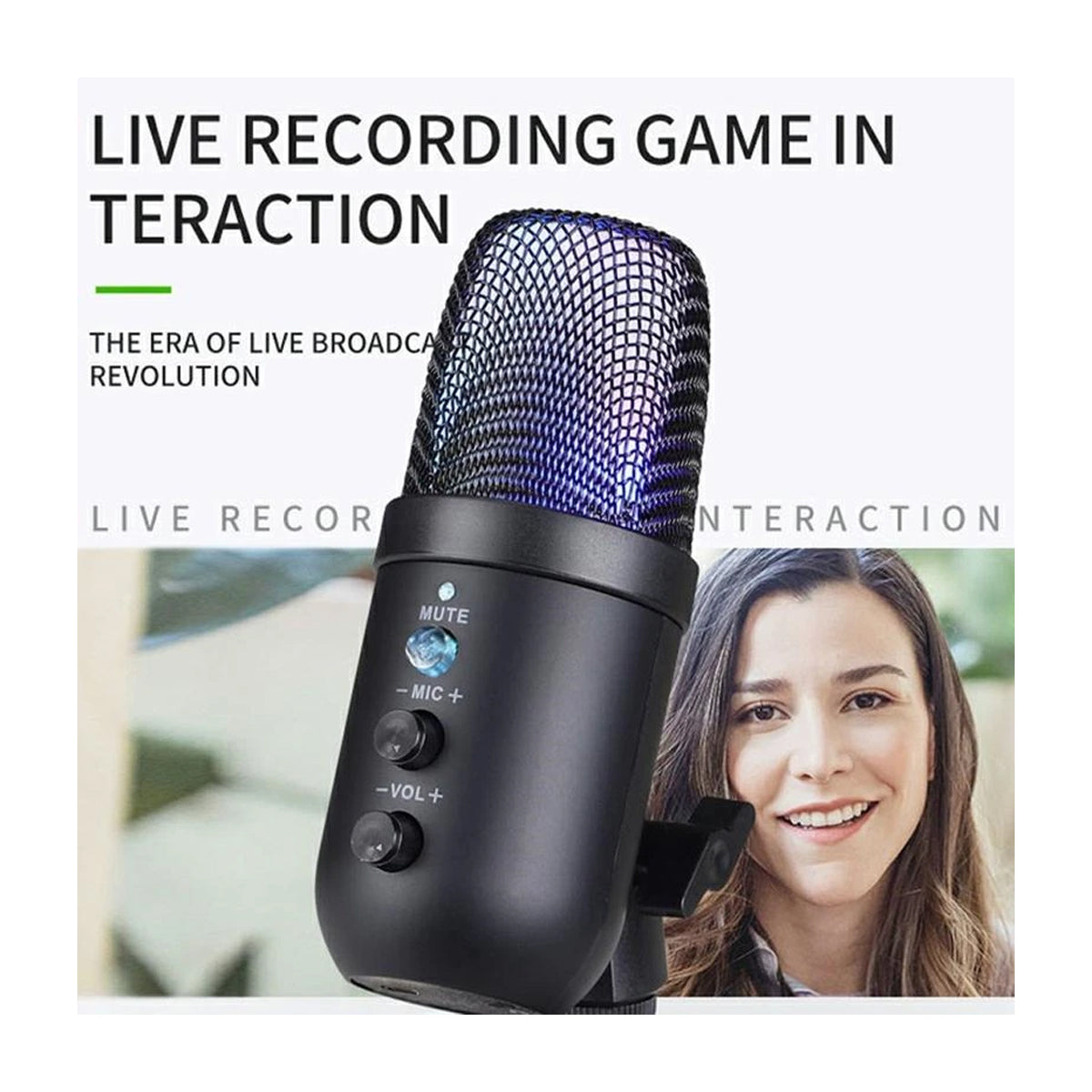 Micrófono Gaming de Condensador | Plug & Play | Botón Mute | Control de Volumen | Negro