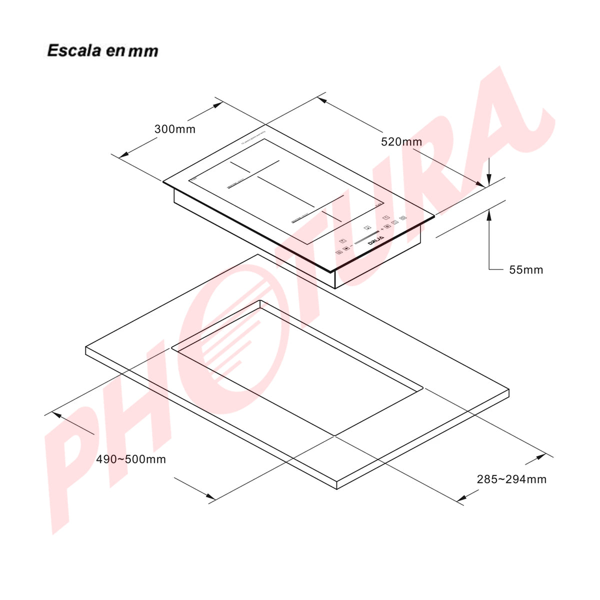 Drija Múnich 30 Induktion Estufa Empotrable Eléctrica de Vitrocerámica | 2 Quemadores | Control Táctil