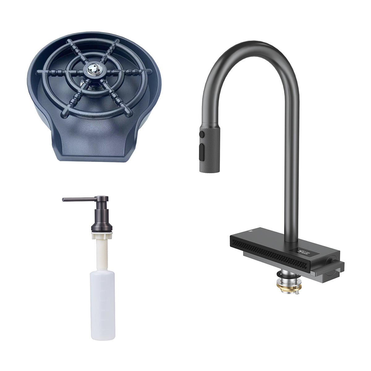 DRIJA Murano 76 Fregador Moderno de Acero Inoxidable | Sistema Anti Reboso | Enjuagador de Vasos | Dispensador de Jabón