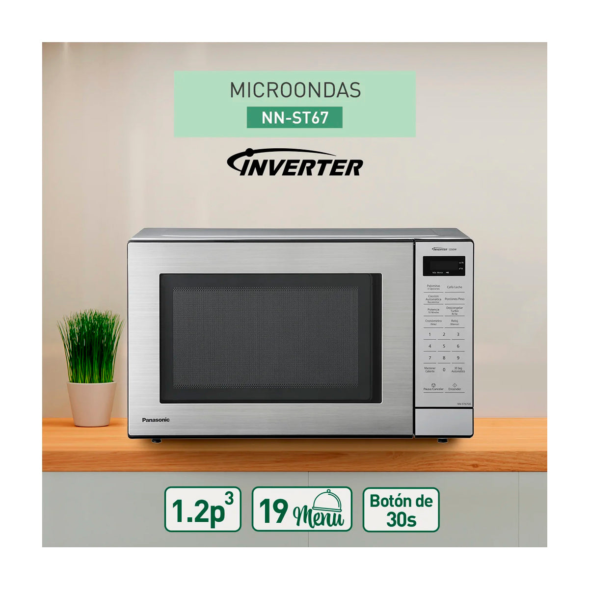 Panasonic Microondas Inverter de 1200W | 1.2p3 | Gris