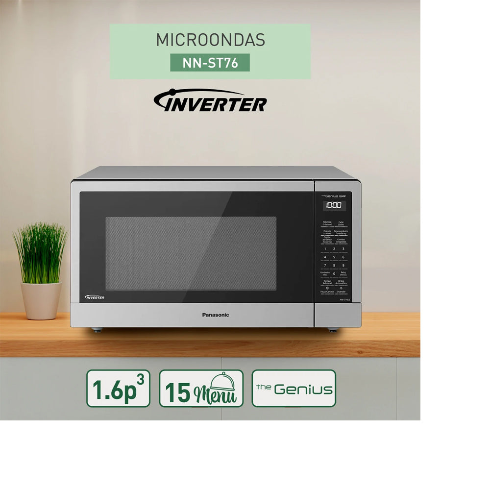 Panasonic Microondas Inverter de 1200W | Cocción por Sensor | 1.6p3 | Plateado