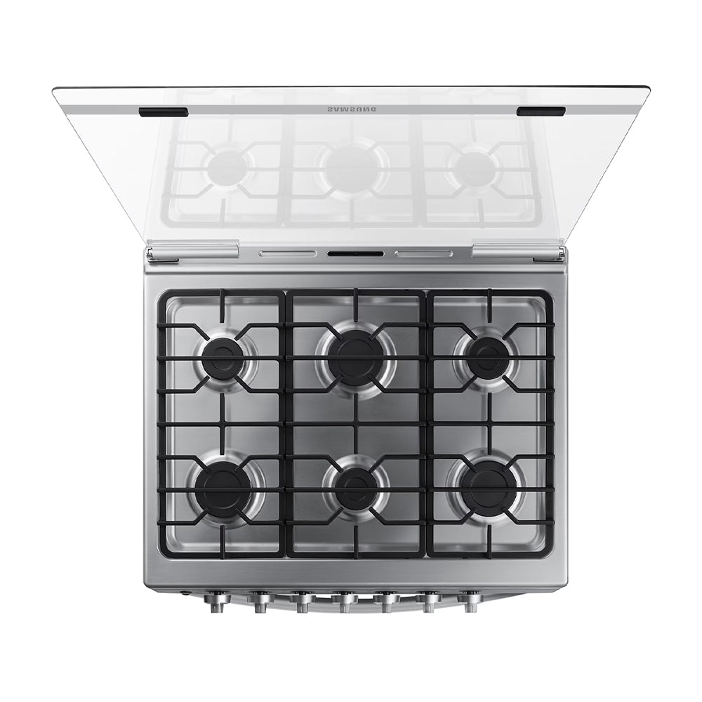 Samsung Estufa a Gas de Acero Inoxidable | Quemador Rápido | Easy Clean | Capacidad de 5.2p3 | Tapa | 30" | 6 Quemadores